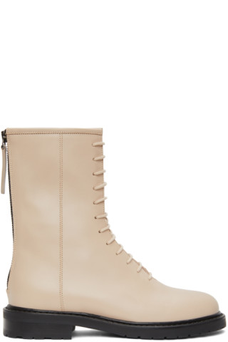 Legres: Beige Leather Combat Boots | SSENSE