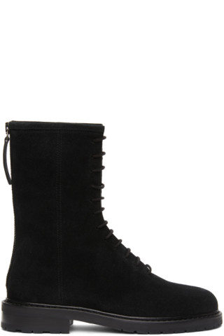 Legres: Black Suede Combat Boots | SSENSE