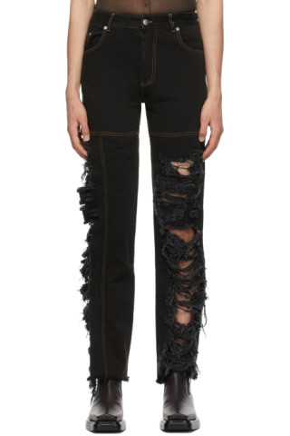 Peter Do: SSENSE Exclusive Black Asymmetric Combo Rip Jeans | SSENSE