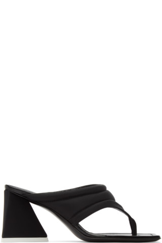 The Attico: Black Satin Devon Thong Heeled Sandals | SSENSE
