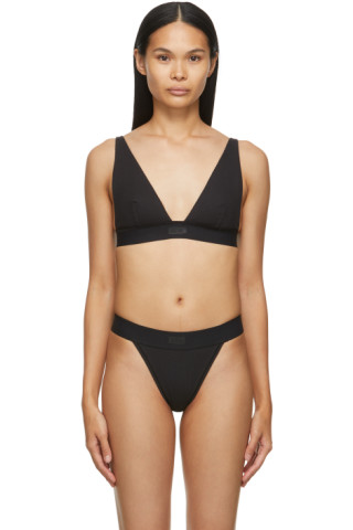 Buy SKIMS Black Cotton Jersey Rib Plunge Bralette for Women in