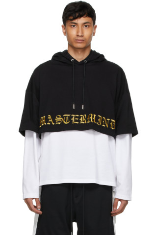 mastermind JAPAN: Black & White Boxy Two Material Hoodie | SSENSE UK