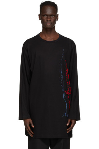 Yohji Yamamoto: Black Embroidery Sweater | SSENSE