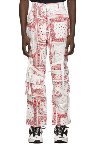 ROGIC: White & Red Paisley Cargo Pants | SSENSE