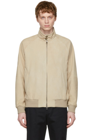 Loro Piana: Beige Suede Bomber Jacket | SSENSE