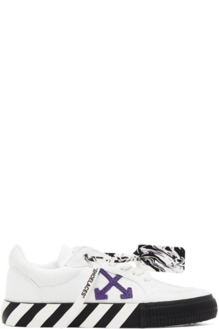 Off-White: White & Purple Canvas Vulcanized Sneakers | SSENSE