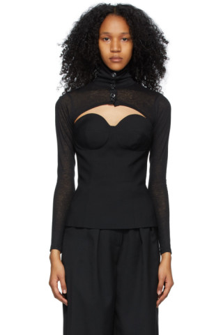 KIMHĒKIM: Black Jersey Cropped Turtleneck | SSENSE