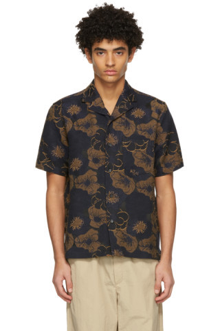 Soulland: Navy & Tan Floral Pappy Short Sleeve Shirt | SSENSE