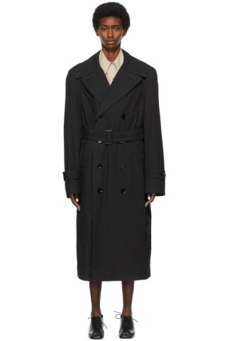 LEMAIRE: Black Cotton Trench Coat | SSENSE