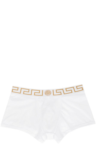 Versace Underwear: White Greca Border Boxer Briefs | SSENSE