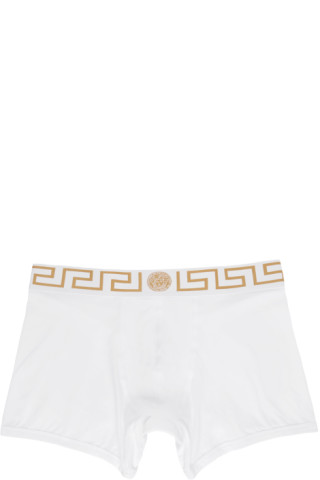 Versace Underwear: Two-Pack White Greca Border Boxer Briefs | SSENSE