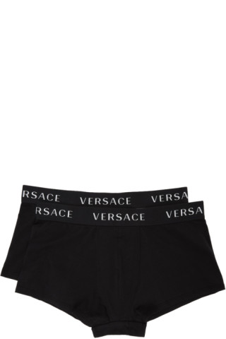 Versace Underwear: Two-Pack Black Logo Band Boxer Briefs | SSENSE Canada
