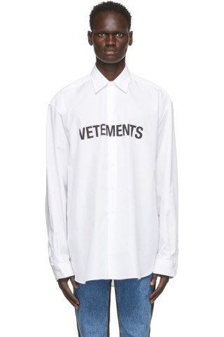 VETEMENTS: White Front Logo Shirt | SSENSE