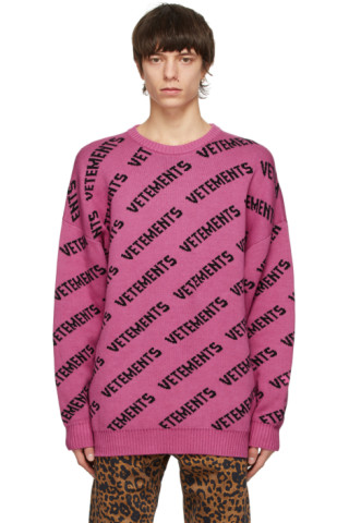 VETEMENTS: Pink All-Over Logo Sweater | SSENSE