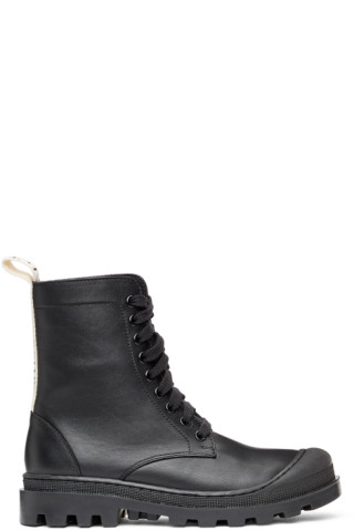 Loewe: Black Leather Combat Boots | SSENSE