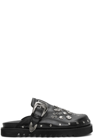 Toga Virilis: Black Leather Studded Clogs | SSENSE