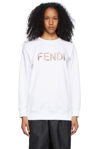 Fendi: White Cut-Out Logo Sweatshirt | SSENSE