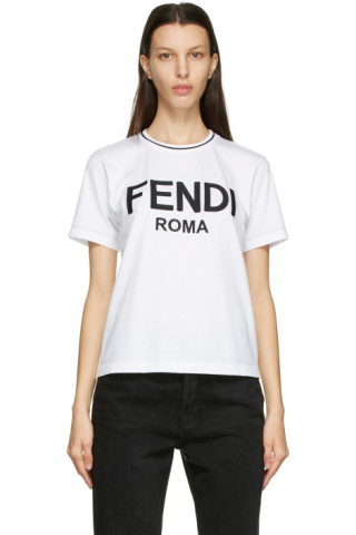 Fendi: White Embroidered Logo T-Shirt | SSENSE