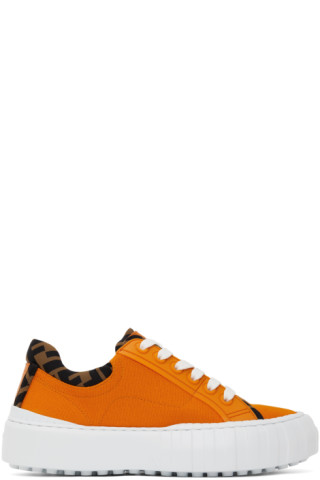 Fendi: Orange 'Forever Fendi' Trim Sneakers | SSENSE