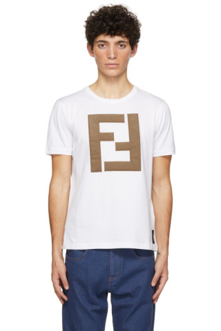 Luxury men's T-Shirt - White T-Shirt with FF applications in Vichy fabric