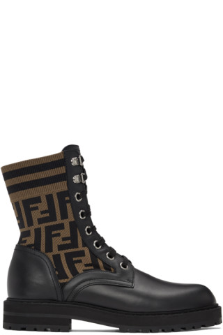 Fendi: Black & Brown 'Forever Fendi' Lace-Up Boots | SSENSE