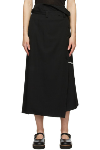 Y's: Black Double Belt Wrap Skirt | SSENSE