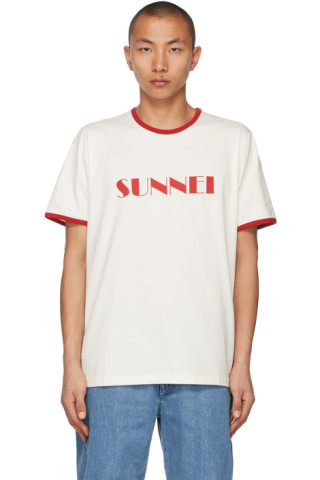 SUNNEI: White & Red Logo T-Shirt | SSENSE