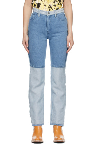 PERVERZE: Blue Linen Loose Weave Jeans | SSENSE