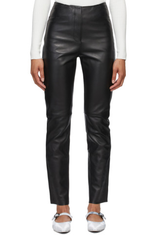 Black Leather Straight Trousers by TOTEME on Sale