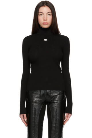 Courrèges: Black Rib Knit Turtleneck | SSENSE