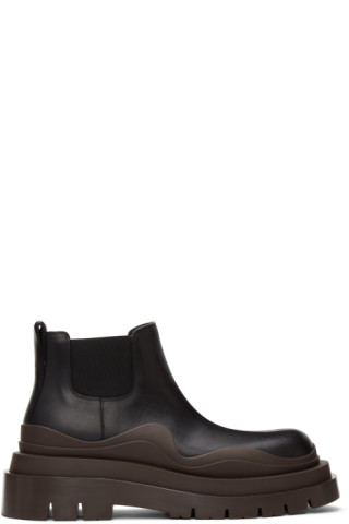 Bottega Veneta: Black & Brown Low 'The Tire' Chelsea Boots | SSENSE