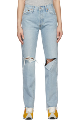 Re/Done: Blue Distressed 90s High Rise Loose Jeans | SSENSE