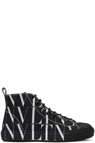 Valentino Garavani: Black & White All Over 'VLTN' High Sneakers | SSENSE
