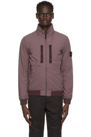 Stone Island: Burgundy Skin Touch Nylon Bomber Jacket | SSENSE Canada