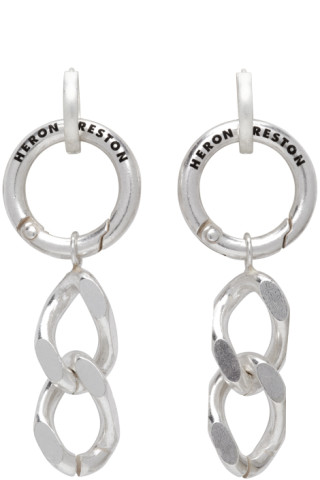 Heron Preston: Silver Chain Earrings | SSENSE