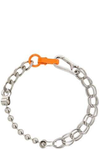 Heron Preston: Silver & Orange Multichain Necklace | SSENSE