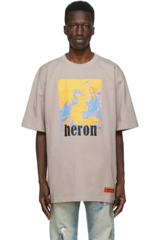 Heron Preston: Taupe & Yellow Herons T-Shirt | SSENSE
