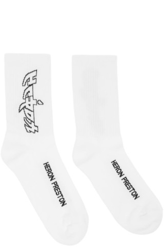 White Long Arcade Socks by Heron Preston on Sale