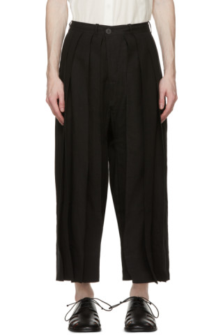 Jan-Jan Van Essche: Black Linen Loose Fit Trousers | SSENSE Canada