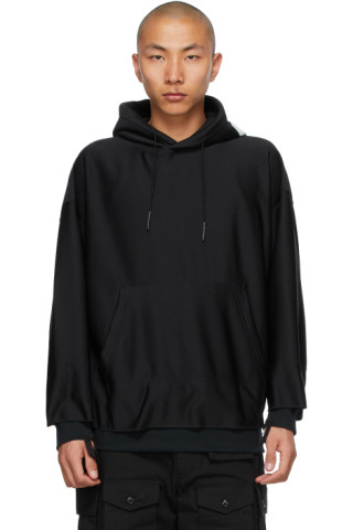 Black Extended Cuffs Hoodie by N.Hoolywood on Sale