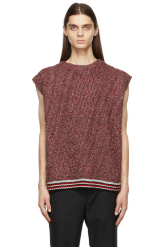 NOMA t.d.: Red Cable Knit Twisted Vest | SSENSE