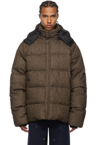Brown Down Puffer Jacket by 424 on Sale