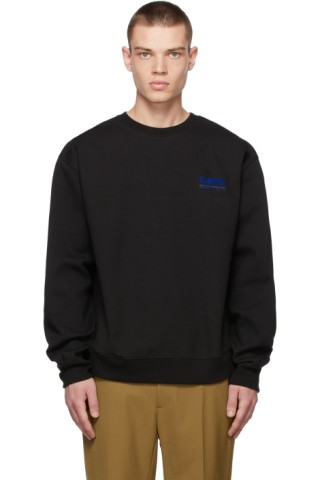 ADER error: Black Stitched Logo Crewneck Sweater | SSENSE