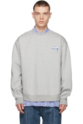 ADER error: Grey Stitched Logo Crewneck Sweater | SSENSE