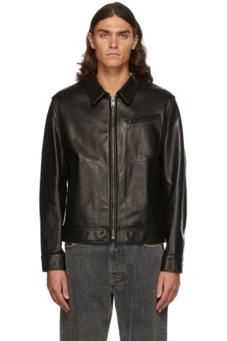 Schott: Black Waxy Leather 70s Delivery Jacket | SSENSE