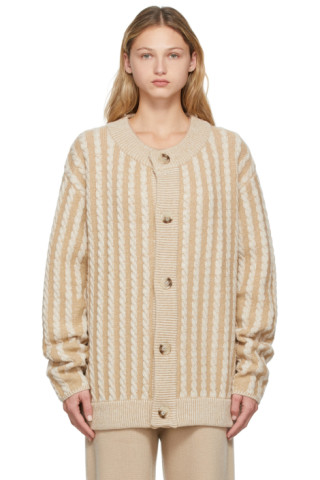 Beige Cable Stripe Knit Cardigan by Trunk Project on Sale