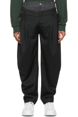 SSENSE Exclusive Black Double Waistband Trousers by Feng Chen Wang on Sale
