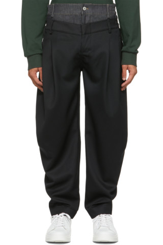 Feng Chen Wang: SSENSE Exclusive Black Double Waistband Trousers