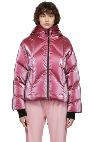 Moncler: Pink Down Chevron Frele Jacket | SSENSE