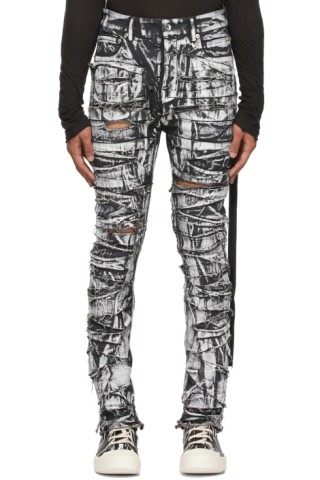 Rick Owens DRKSHDW: Black & White Destroyed Tyrone Jeans | SSENSE